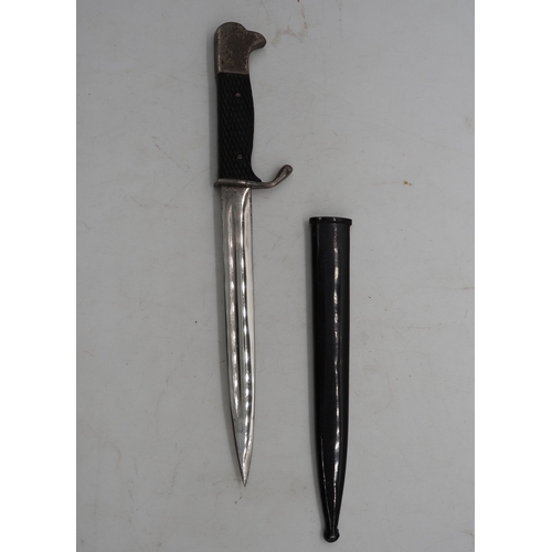 52 - German K98 Dress Bayonet. With black chequered textured grip complete with metal scabbard, fine sing... 