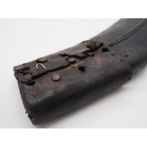 55 - Nepalese Ghurkha Knife. Ornate wooden and metal handle, complete with leather scabbard, single edged... 