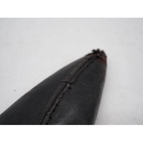 55 - Nepalese Ghurkha Knife. Ornate wooden and metal handle, complete with leather scabbard, single edged... 