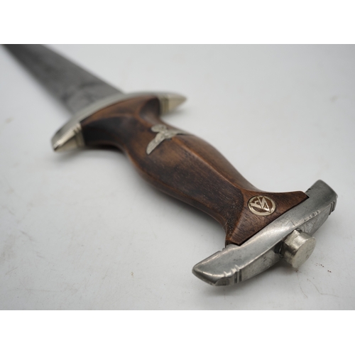59 - Third Reich SA Dagger. With brown wooden grip handle, lower cross guard stamped S. Comes with early ... 