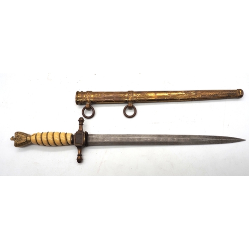 10 - German Kriegsmarine Imperial Conversion Naval Officers Dress Dagger. Celluloid covered wooden grip w... 