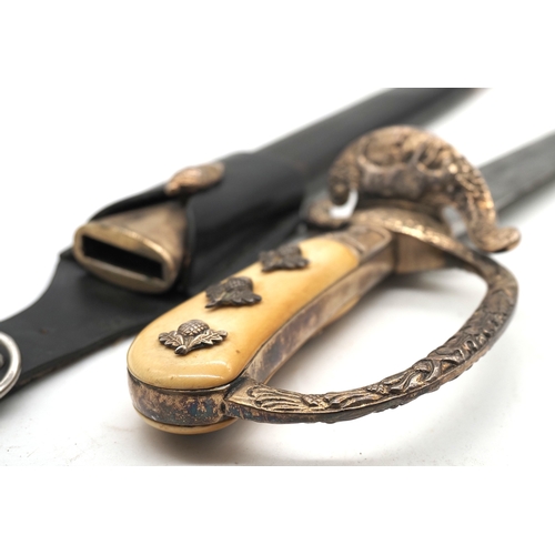 13 - German presentation Dagger / Cutlass. Bone handle with deer, eagle & swastika & acorn emblems. Compl... 