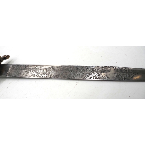 13 - German presentation Dagger / Cutlass. Bone handle with deer, eagle & swastika & acorn emblems. Compl... 