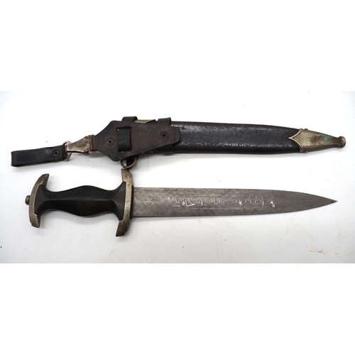 14 - Third Reich 22 Dress Dagger. Schutzstaffel dagger with Ernst Rohm dedication on artificial Damascus ... 
