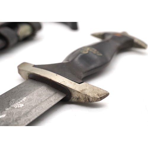 14 - Third Reich 22 Dress Dagger. Schutzstaffel dagger with Ernst Rohm dedication on artificial Damascus ... 