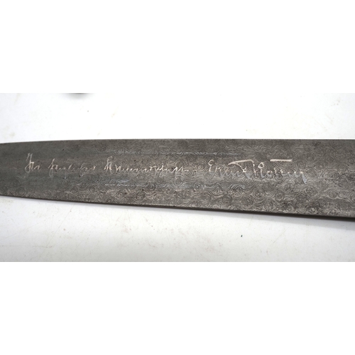 14 - Third Reich 22 Dress Dagger. Schutzstaffel dagger with Ernst Rohm dedication on artificial Damascus ... 