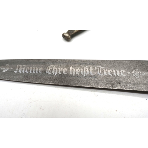 14 - Third Reich 22 Dress Dagger. Schutzstaffel dagger with Ernst Rohm dedication on artificial Damascus ... 