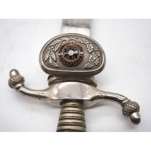15 - Third Reich Shooting Association Dagger. With stag horn grip and brass crossed rifles inlaid. Nickel... 