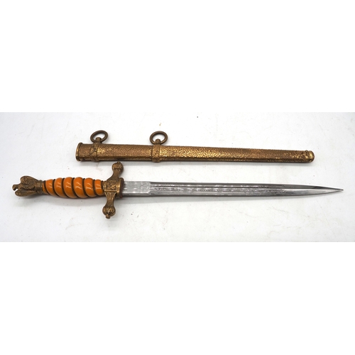 18 - WW2 German Kriegsmarine Naval Officers Dress Dagger.  By F W Holler, Solingen. Orange celluloid grip... 