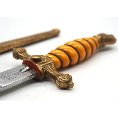 18 - WW2 German Kriegsmarine Naval Officers Dress Dagger.  By F W Holler, Solingen. Orange celluloid grip... 