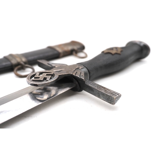 19 - Scarce 2nd Model RLB Officers Dress Dagger. Blue leather covering grip with enamel swastika starburs... 