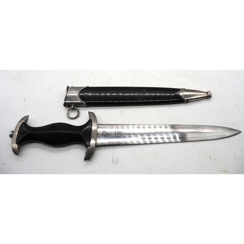 21 - Third Reich Transitional SS Dress Dagger.  Solingen. Ebony grip and aluminium eagle with enamel SS r... 