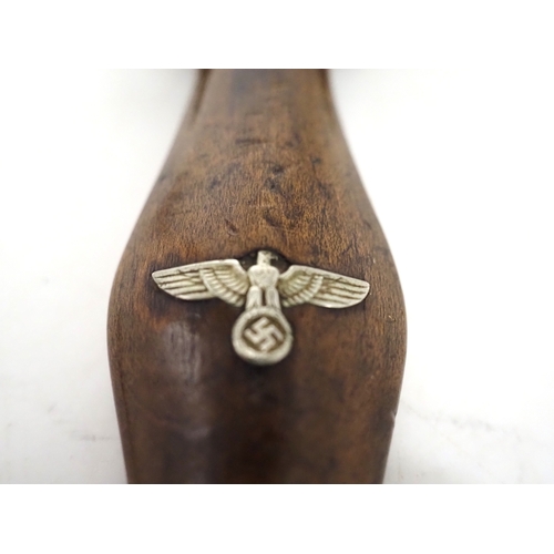 23 - Third Reich SA Dress Dagger. Dark wooden grip with eagle and enamel SA device inserted. Stamped 'WT'... 