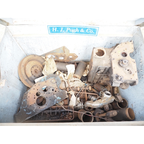 21 - Galvanised lidded bin with Fordson Major engine spares
