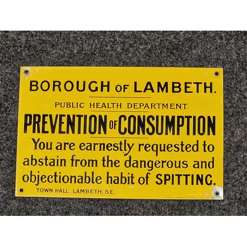 26 - Tin sign - Borough of Lambeth, Prevention of Consumption 6