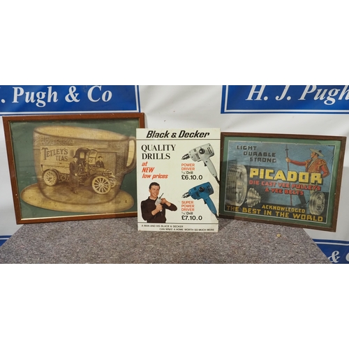 17 - Tetleys Tea puzzle, Picador poster and Black and Decker advertising poster