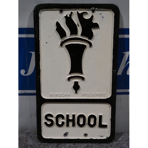 53 - Cast aluminium road sign - School 21