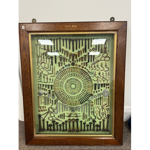 27A - Guest, Keen & Nettlefolds Limited screw and bolt display with glass front in oak case 27” x 22”