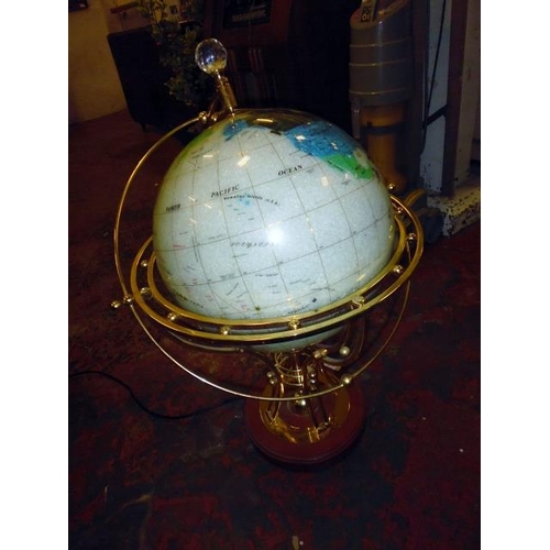 334 - Motorized Light Up Precious Stone Globe In Brass Stand Working