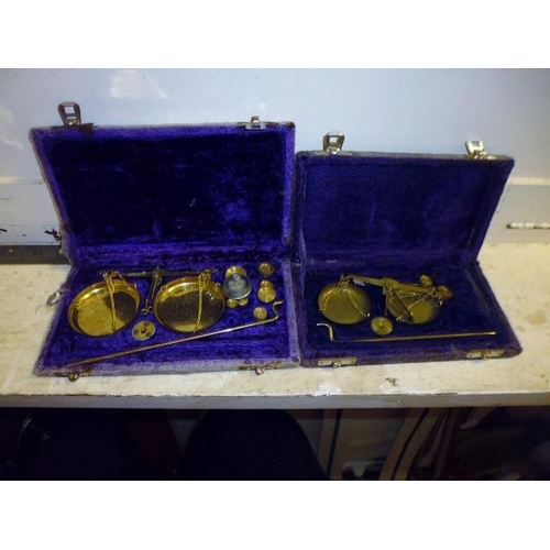 338 - 2 Sets Of Gold Scales In Cases One Incomplete