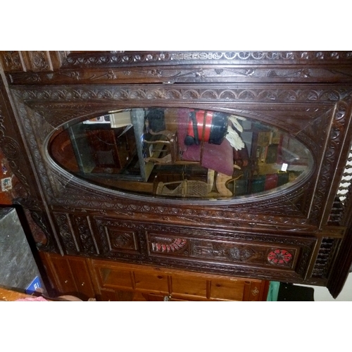 11 - Large Continental Heavily Carved Triple Wardrobe With Mirrored Door