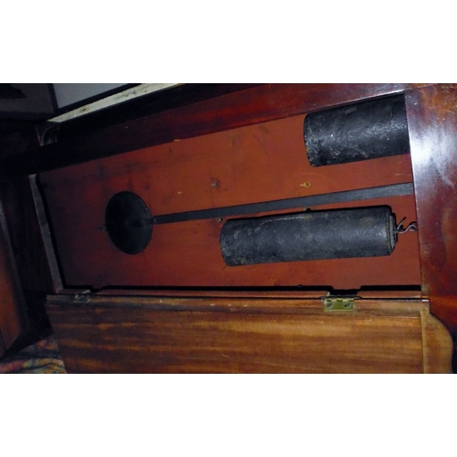 27 - Georgian Mahogany Grandfather Clock Dial By Wright'S Of Cambridge With Pendulum Weights And Key