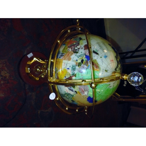 334 - Motorized Light Up Precious Stone Globe In Brass Stand Working