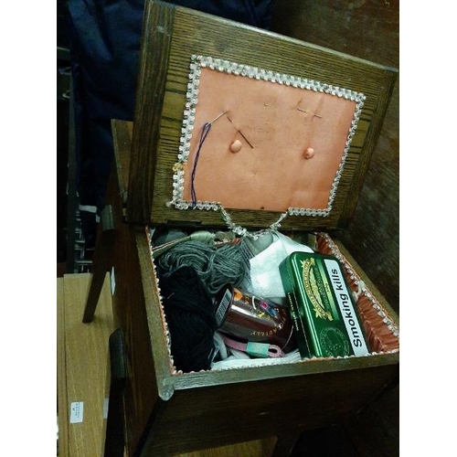 44 - Retro Sewing Box On Legs With Contents