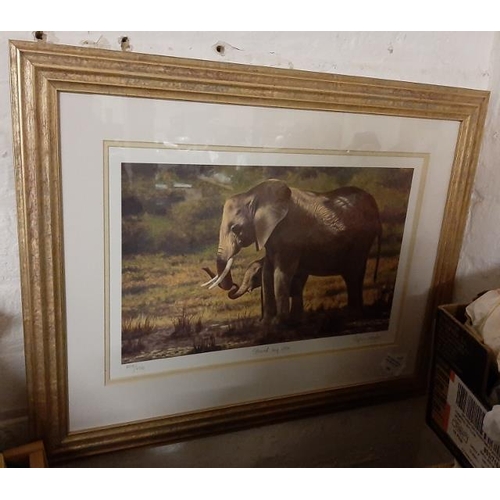 104 - Framed Ltd Edition Of Elephants Signed