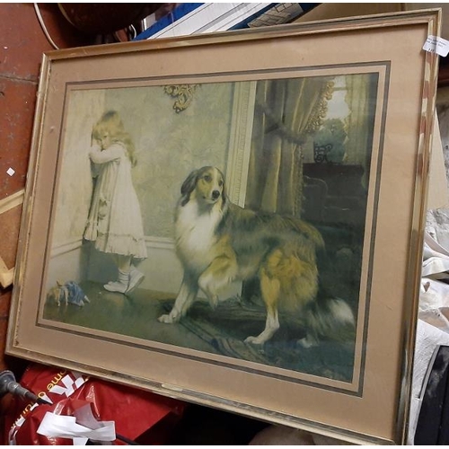 110 - Large Framed Print Of Girl With Collie