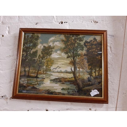 123 - Framed Tapestry Picture Of A Lake Scene