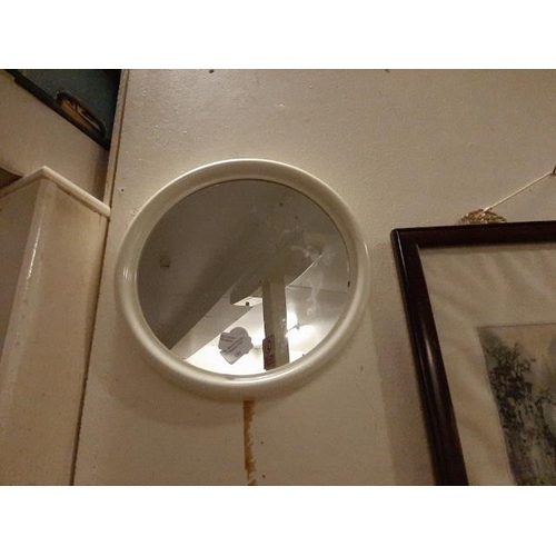 237 - White Framed Round Mirror