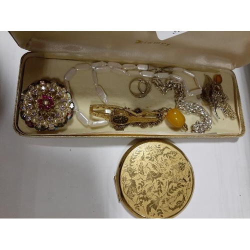 345 - Cream Long Box Of Vintage Jewellery