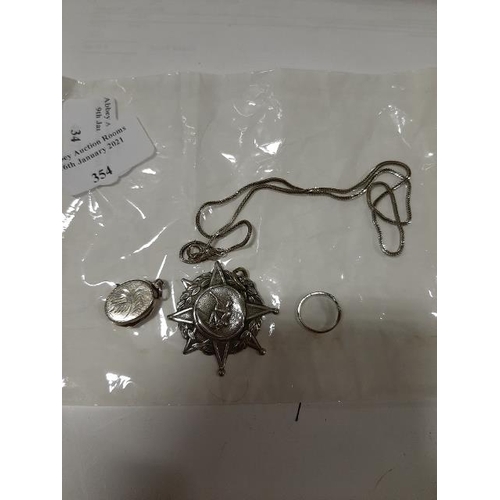 354 - Silver Locket Chain And Pendant Etc