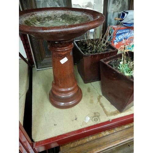 61 - Ceramic Bird Bath Plus 2 Similar Pots