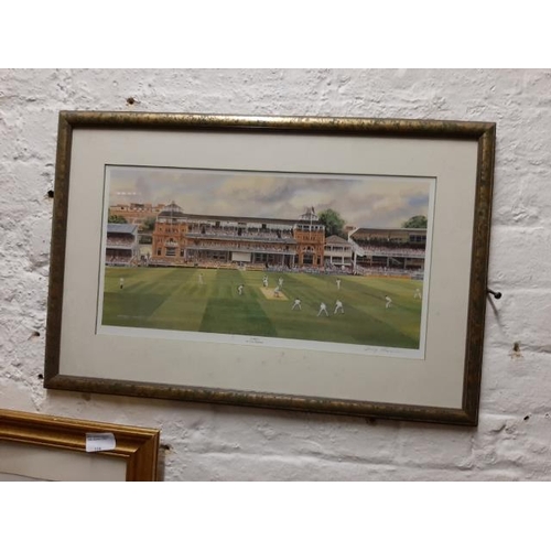 116 - 4 Framed Cricket Pictures Pencil Signed By Terry Harrison