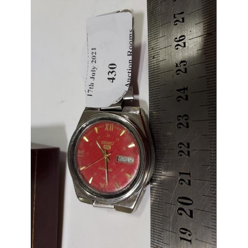 430 - Red Faced Seiko 5 Automatic Gents Watch