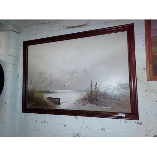 114 - Large Framed Oil On Board Of A Shore Scene