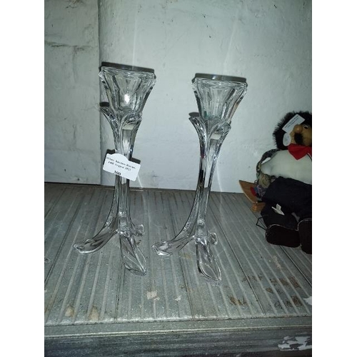 300 - Pair Of Cut Glass Splay Legged Candlesticks