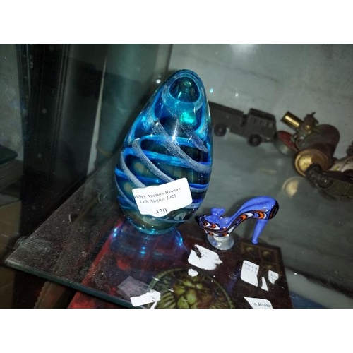 320 - Murano Blue Glass Swirls Paperweight + Glass Shoe