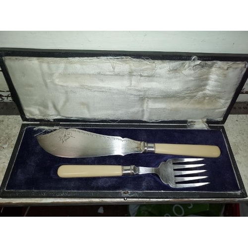 345 - Fish Knife And Fork Set In Case