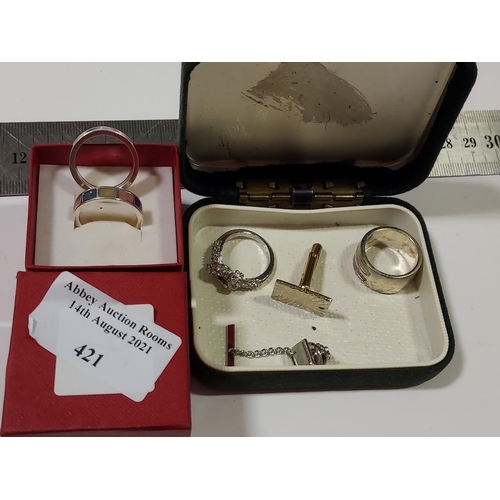 421 - 2 Small Boxes Of Rings,  Cufflink And Tie Pin