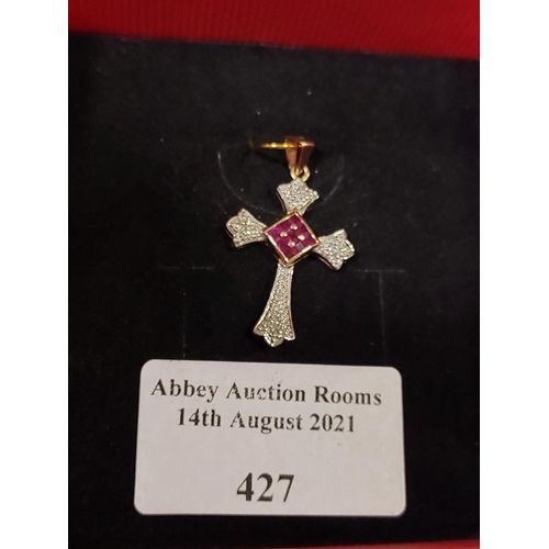 427 - 9Ct Ruby And Diamonds Gold Cross