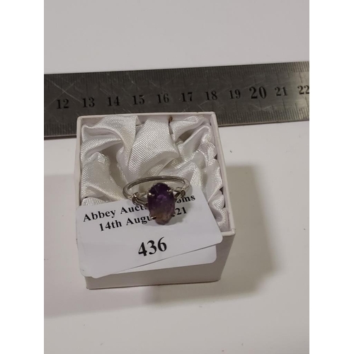 436 - Vintage Solid Silver Amethyst Colour Ring