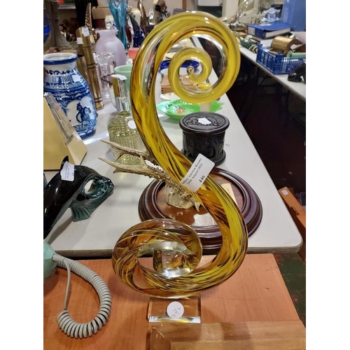 446 - Large Art Glass Yellow Abstract Swirl