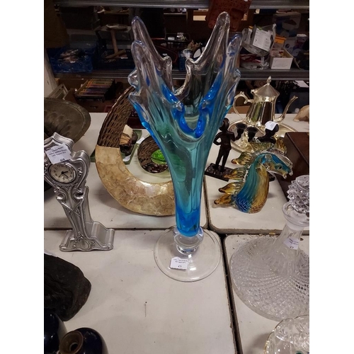 471 - Large Murano Glass Blue Footed Vase