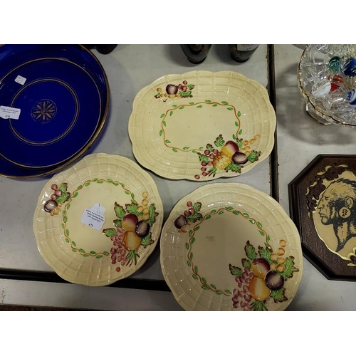 473 - 3 A J Wilkinson Clarice Cliffe Leaf And Berry Patterned Plates