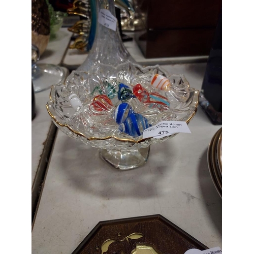 475 - Clear Glass Footed Dish With Glass Sweets