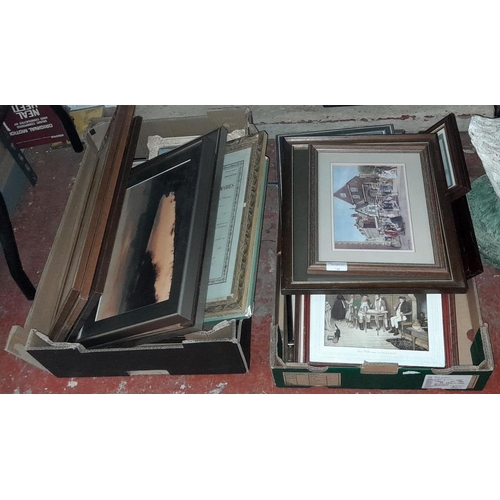 710 - 2 Trays Of Paintings/Prints/Pictures Etc