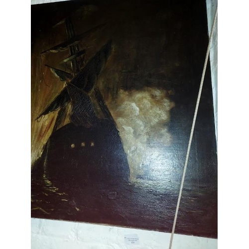 126 - Oil On Canvas Of A Galleon